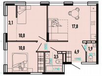 2-к квартира, 54.8 м², 3/10 эт.