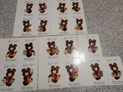 Карточки с олимпийским мишкой. Комплект без одной