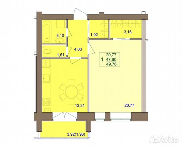 1-к квартира, 50 м², 2/5 эт.