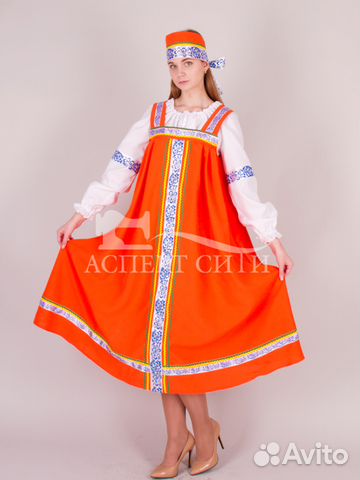 Русский костюм на Масленицу, женский, N 5, оранж Русский костюм на Масленицу, женский, N 5, оранж