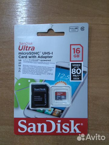 Карта памяти SanDisk Ultra microsdhc 16 Гб