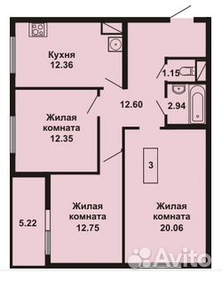 3-к квартира, 80 м², 2/9 эт.