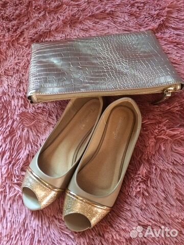 Балетки золотые, клатч. новые Балетки золотые, клатч. новые