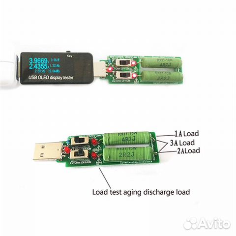 USB резистор, нагрузка, тестер