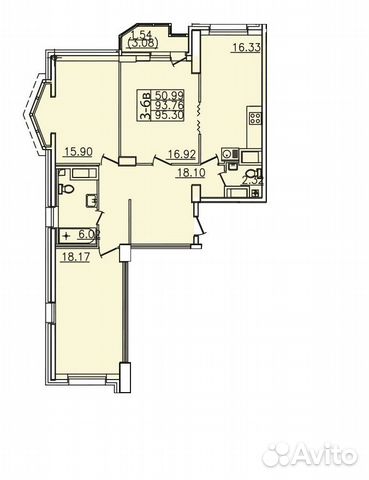3-к квартира, 95.3 м², 21/23 эт.