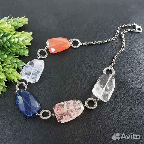 Колье Кварц и Халцедон синее розовое Колье Кварц и Халцедон синее розовое