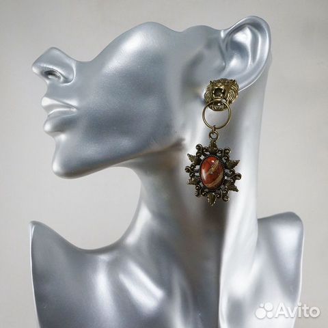 Серьги Львы с Красной Яшмой Серьги Львы с Красной Яшмой