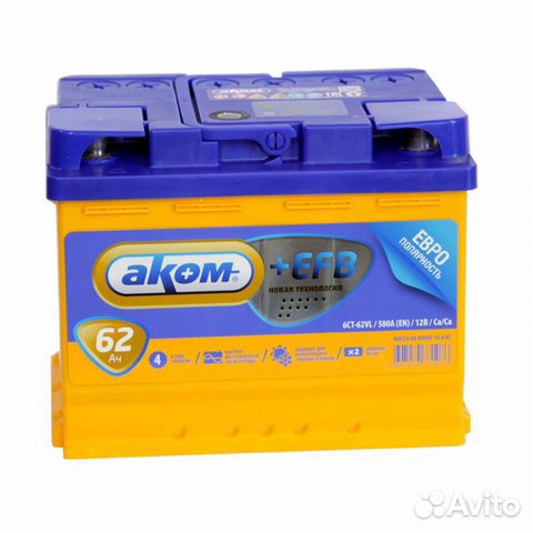 Аккумулятор 62Ah Akom + EFB 600A обратный