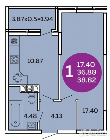 1-к квартира, 45.3 м², 13/17 эт.