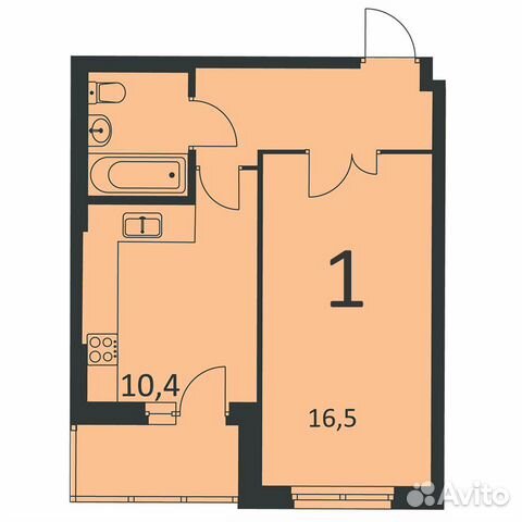 1-к квартира, 33 м², 4/10 эт.