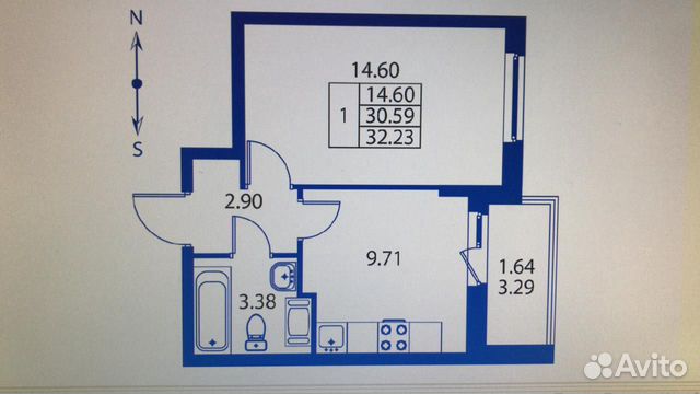 1-к квартира, 32.2 м², 2/24 эт.