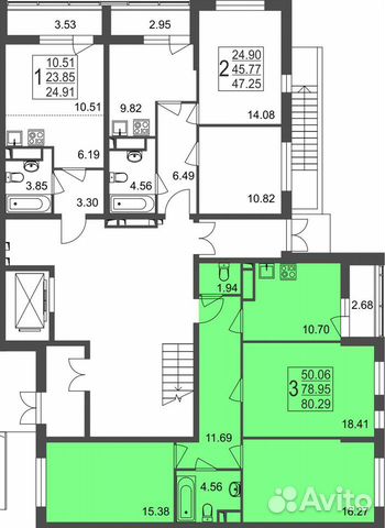3-к квартира, 80.3 м², 1/8 эт.