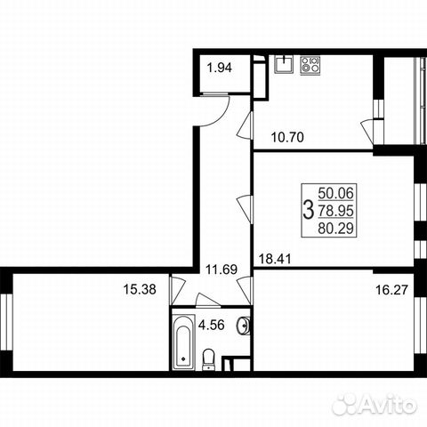 3-к квартира, 80.3 м², 1/8 эт.