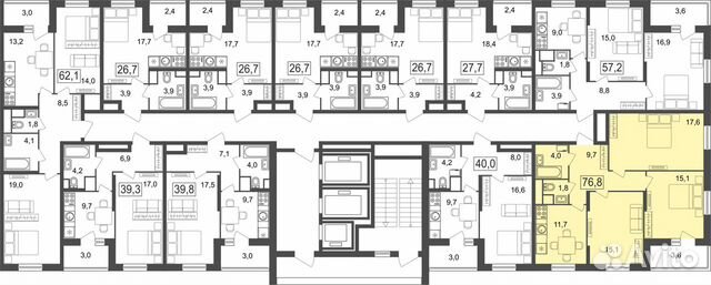 3-к квартира, 76.8 м², 24/25 эт.