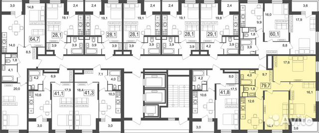 3-к квартира, 79.7 м², 13/25 эт.
