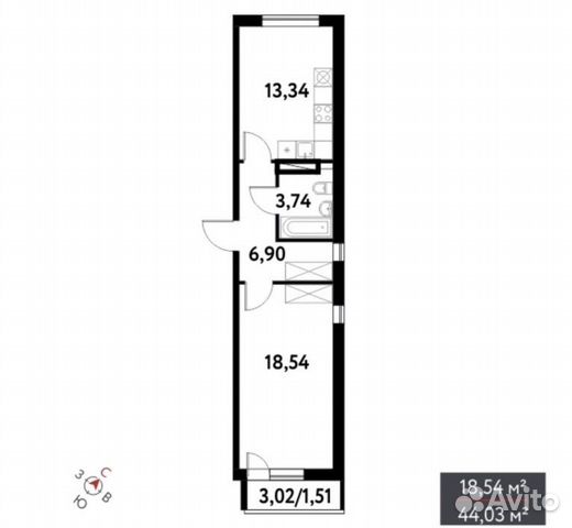 1-к квартира, 41 м², 7/16 эт.