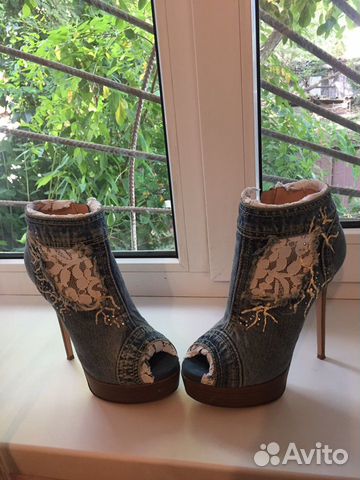 Полусапожки джинсовые с кружевом Gianmarco Lorenzi