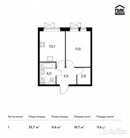 1-к квартира, 33.7 м², 23/25 эт.