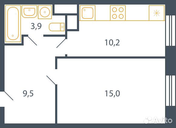 1-к квартира, 38.9 м², 1/9 эт.