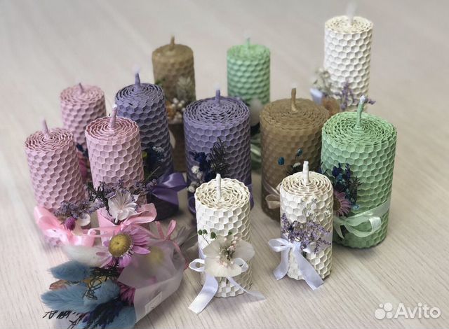 Свечи из вощины с сухоцветами