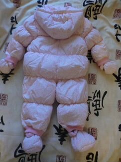 Новый зимний комбинезон baby GO бело/роз. Пух 86