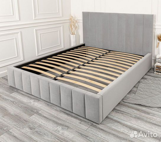 Кровать 140х200 серый велюр Богема