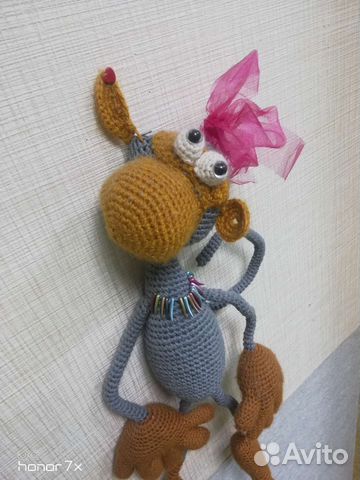 Мягкая вязаная игрушка обезьяна и конь Юлий