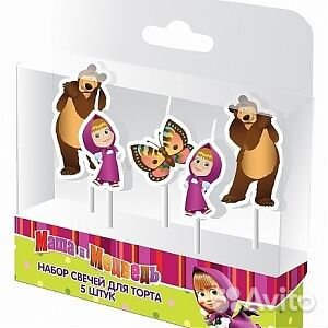 Набор свечей Маша и Медведь на палочке 5шт
