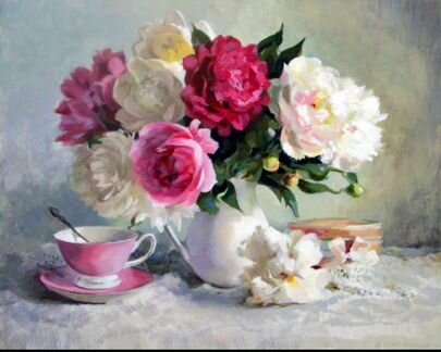 Картина с пионами маслом натюрморт цветы
