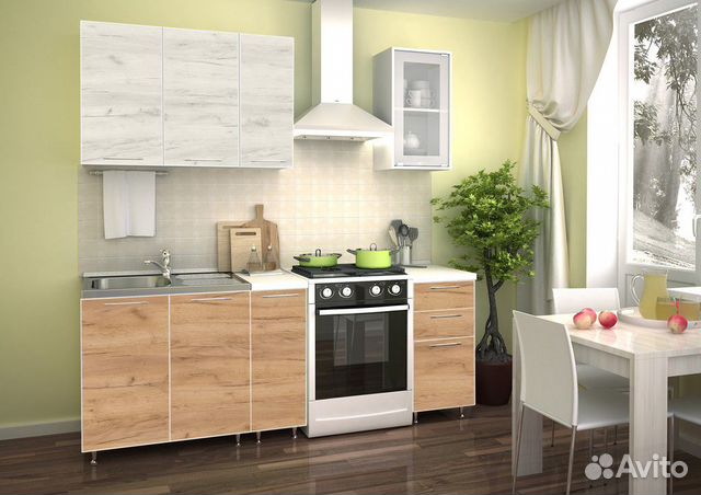 Кухня Радуга 1,5 м крафт дуб белый/золотой