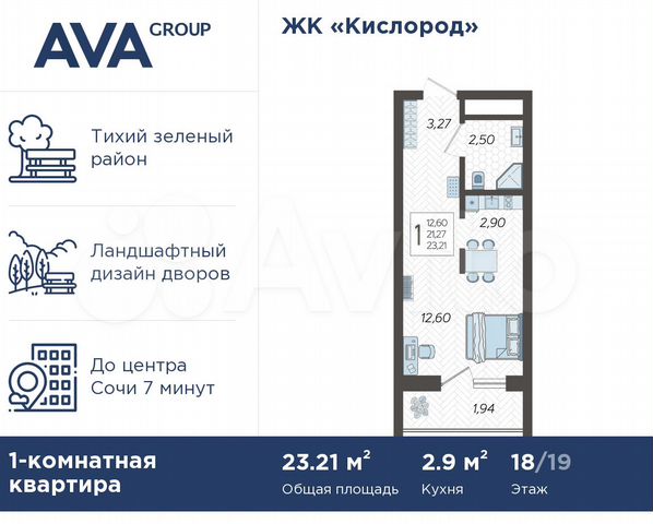 Квартира-студия, 23,2 м², 18/19 эт.
