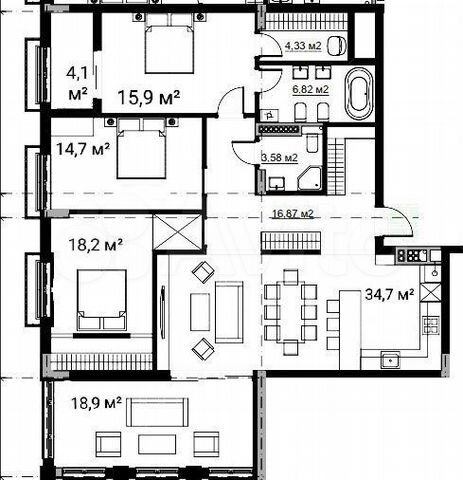 3-к. квартира, 139,6 м², 3/5 эт.