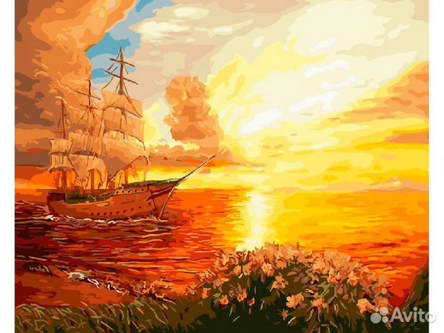 Картины по номерам Парусник на закате