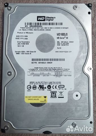 1 HDD WD1600J8 - 00NCB1 (160Gb) б/у