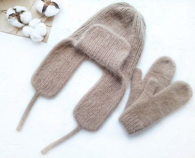 Шапка ушанка и варежки из пуха норки