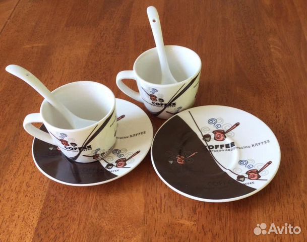 Набор чашки кофейные с блюдцами и ложками, Китай