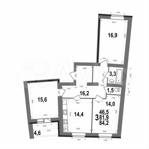 3-к. квартира, 84,2 м², 5/5 эт.
