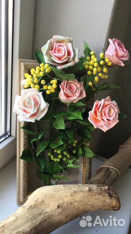 Картина с цветами из полимерной глины (холодный фа