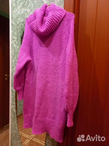 Платье туника теплое вязаное ручная работа розовое