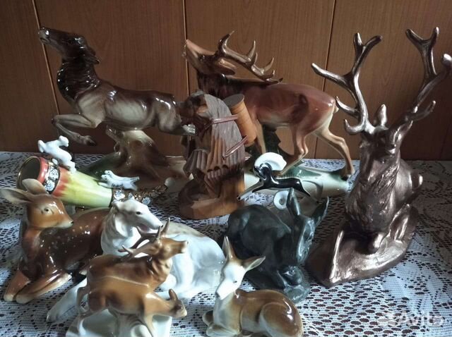 Статуэтки фарфор,металл:Олень, медведь