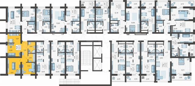 3-к. квартира, 44 м², 2/19 эт.