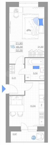 1-к. квартира, 52,3 м², 4/5 эт.