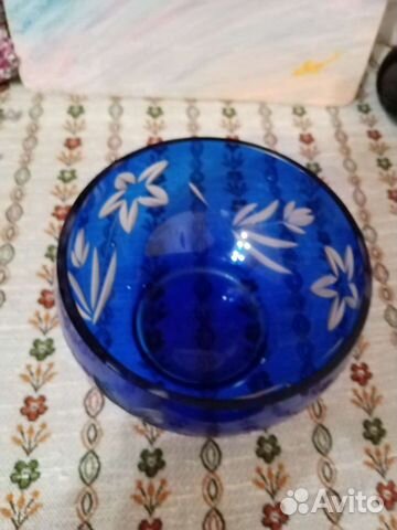 Конфетница. Винтаж. синее стекло