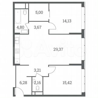 2-к квартира, 84 м², 42/51 эт.