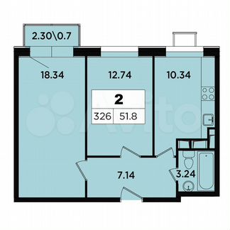 2-к апартаменты, 51.8 м², 13/18 эт.