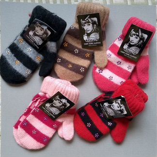 Новые вязаные шерстяные варежки детские 5-7 лет