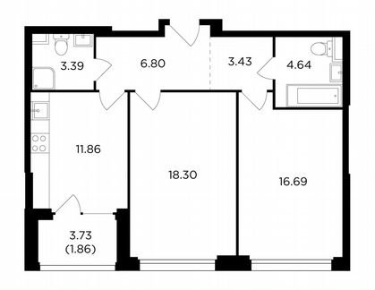 2-к квартира, 67 м², 2/21 эт.