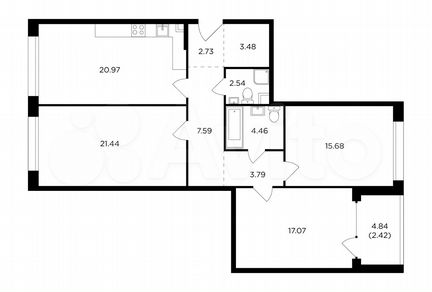 3-к квартира, 102.2 м², 2/12 эт.