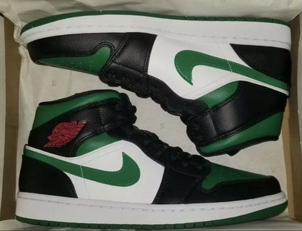 Nike Air Jordan 1 Mid Black Pine Green Red Toe