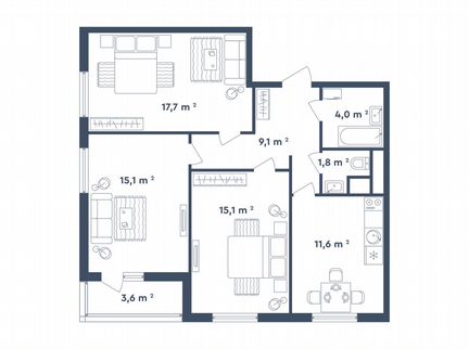 3-к квартира, 76.2 м², 1/26 эт.
